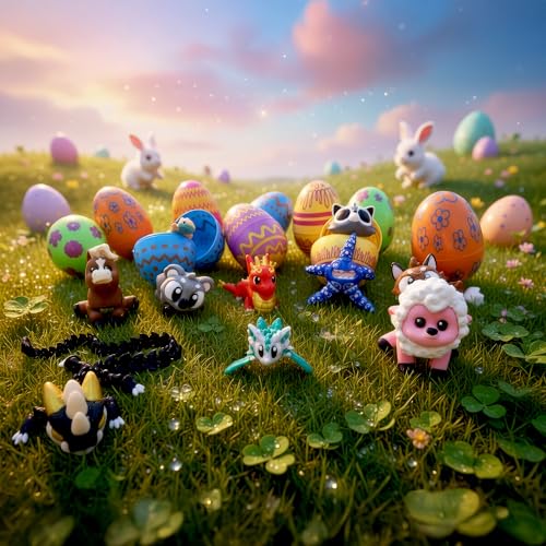 Easter Egg Surprise 10 Pack – Prefilled Pastel Eggs with Poseable Articulated Creatures, Easter Basket Stuffers, Egg Hunt Fillers, Mini Animal Figurine Collection