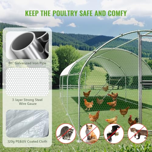 Large Metal Chicken Coop Runs for Yard with Cover, 10x20x6.5 | Perch Bars, Split Doors, Waterproof Covers, Mesh Wire - color: Round Top, size: 236.2"L x 118.1"W x 78.7"H