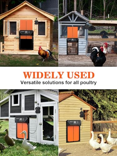 Automatic Chicken Coop Door, Aluminum Automatic Chicken Door with Anti-Pinch Feature, Timer and LCD Display (New-Orange)