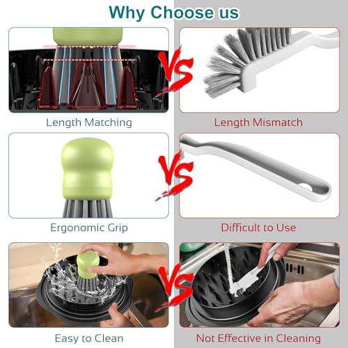 Mini Dish Brush for Cleaning Chicken Shredder, Long Bristles, 1Pack, Matcha | Palm Brush Dish Scrubber with Ergonomic Grip, Long-lasting Nylon Bristles, Kitchen Brush for Washing Dishes, Pans, Pots, Sink - color: Matcha