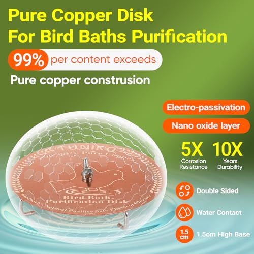 2 Pack Bird Bath Copper Disc with Base, Reinforced 99.99% Pure Copper Plate Cleaning Disk with Holder for Safe Clean Birdbaths Water All-Season, Fit All Bird Baths Bowls Fountain, 4inch, 0.6mm - size: 2 Pack Set