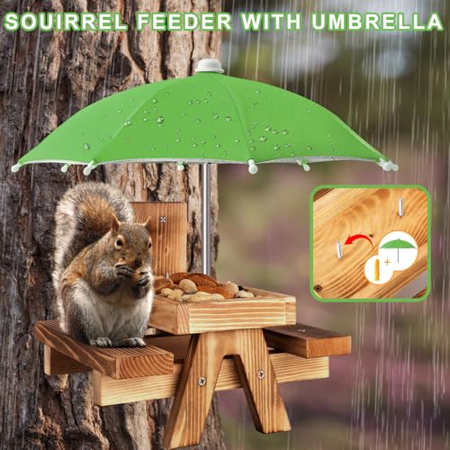 Gnodary Squirrel Feeder with Umbrella, Squirrel Feeders for Outside, Squirrel Picnic Table Feeder - Chipmunk Feeder Hold Corn, Corn Cob, Peanuts (Green) - color: Green