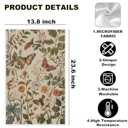 2 Pcs Flower Butterfly Kitchen Towels Decorative Hand Towels | Waffle Soft Tea Towel for Home, Bathroom, Absorbent Microfiber Dish Cloth, Housewarming Gifts for Women, Mom, Friend - color: Multi 1217