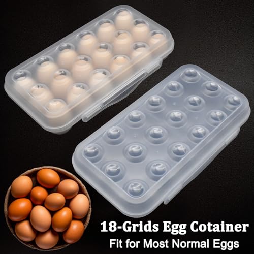 18 Grid Egg Container for Camping, 2 Packs Refrigerator Egg Rack Holder Plastic Storage Box Organizer with Lid for Refrigerator Camping Hiking Outdoor Activities