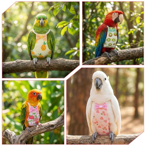 5 Pcs Bird Diaper, Parrot Nappy with Waterproof Inner Cute Parrot Pants Reusable Cockatiel Clothes Flight Suit for Parakeet Cockatiel Mini Macaw Budgie Canary