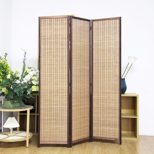 3 Panel Bamboo Room Divider Screen,5.6 FT Tall Bamboo Divider Folding Panel Screen,Freestanding Panel Divider for Room Seperation,Brown - color: Brown, size: 3 Panel