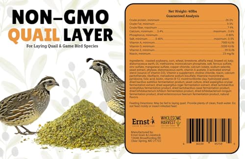 Non-GMO Quail Layer Feed 26% - Premium 40 lb Food for Laying Birds, Button Food - size: 40 Pound (Pack of 1), style: For Laying Birds