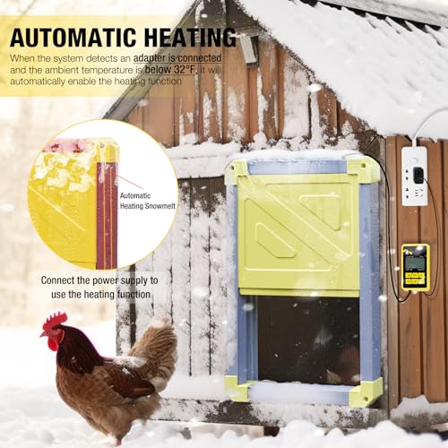 Aivituvin Automatic Chicken Coop Door Opener with Heating and Anti-Pinch Function Solar Powered Auto Chicken House Run Door（Grey） - color: Grey and yellow, size: 22.4"L x 2.0"W x 16.6"H