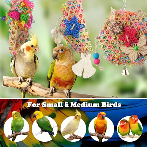Bird Toys, Parakeet Foraging Toy, Hanging Chewing Toy, Bird Cage Accessories – Suitable for Cockatiels, Budgies, Lovebirds, Conures and Other Small Parrots - color: 3 pieces bamboo