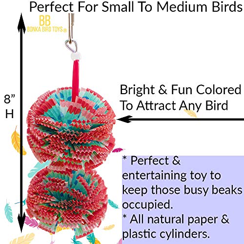Bonka Bird Toys 1065 Duo Paper Puff 8" High by 3" Wide Small Parrot Chew Cage Toy, Cockatiel, Parakeet, Lories, and Similar Sized Birds
