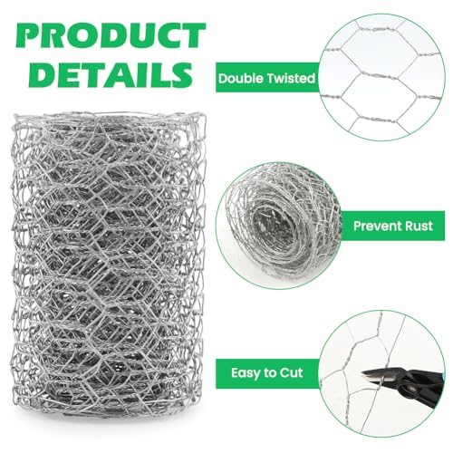 Floral Chicken Wire for Craft, 4 x 118 Inch Galvanized Iron Garden Fence Barrier Chicken Wire Netting, Galvanized Hardware Netting for Protect Plant, Preventing Snakes, Foxes