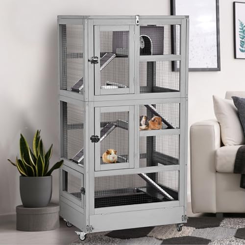 GUTINNEEN Ferret Cage Chinchilla Cage Five Layer Mobile Small Animal Cages Anti-Chewing for Rat Squirrel 55.2" H - size: 27.6"L x 20"W x 55.2"H