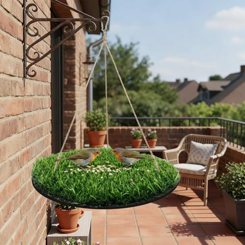 Small Bird Foraging Mat Toy, 10'' Bird Swing Chewing Hanging Toy Artificial Grass Hammock for Parakeets, Cockatiels & Small Hummingbirds, Parakeet Cage Accessories with Secure Hooks