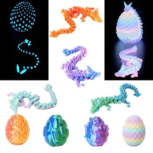 UXBSTM 6 Pack Officially Licensed 3D Printed Dragon with Egg Set, Prefilled Easter Eggs with Toys, Easter Gift & 3D Printed Animals Collection, Easter Basket Essentials, Easter Basket Stuffers - color: 6pcs Set-a