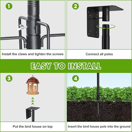 Bird House Pole for Outdoor, 58 Inch Heavy Duty Bird Feeder Pole with 5-Prong Base,1 Inch Diameter Bird Feeder Stand for Yard Garden Patio Watching (Without Bird House) - size: 58"