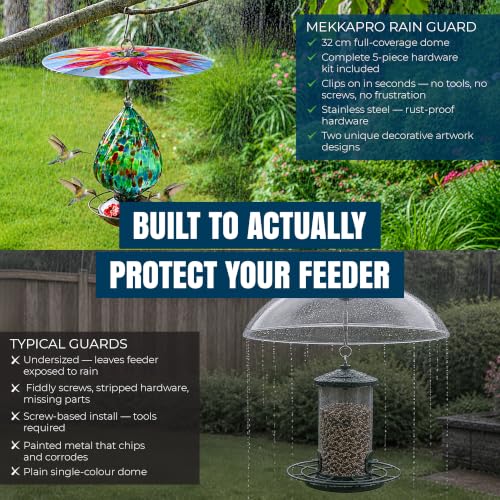 MEKKAPRO Bird Feeder Baffle & Rain Guard, 32cm Weatherproof, Red Floral | Floral Pattern Shields Feed from Rain, Fits Hummingbird, Tube, Thistle & Hopper Feeders, Rust-Proof Steel Hardware, S-Hook - color: Red Flower
