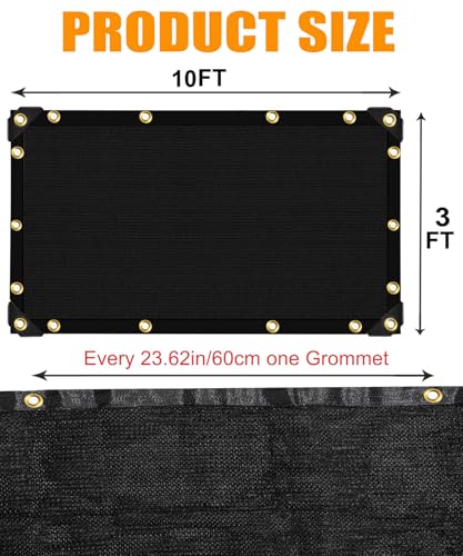 90%-95% Black Sun Shade Cloth 3FT x 10FT, Heavy Duty Outdoor Shade Netting | UV Resistant Breathable Fabric with Reinforced Grommets for Patio Garden Greenhouse Pergola Chicken Coop & Kennel - size: 3ft X 10ft, style: 90% Shade