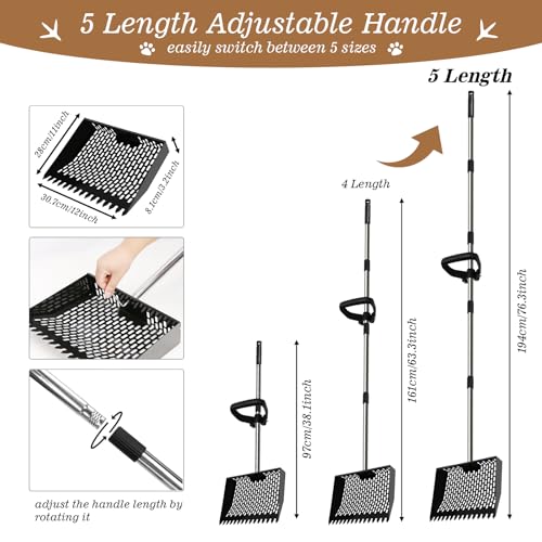 12-Inch Heavy Duty Chicken Poop Scooper & Rake 2-in-1 with 36-77" Adjustable Stainless Steel Handle Ergonomic Metal Sifting Shovel for Chicken Coop, Goat Stall,Animals House Cleaning - color: 12inch