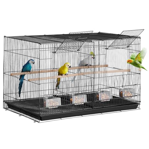 VEVOR 30-inch Flight Bird Cage, Stackable Divided Small Parakeet Cage for Parrots Canaries Cockatiels Lovebirds Finches Budgies Conures Macaws Pet Travel Birdcage with Handle and Perches - color: Black, Dividable