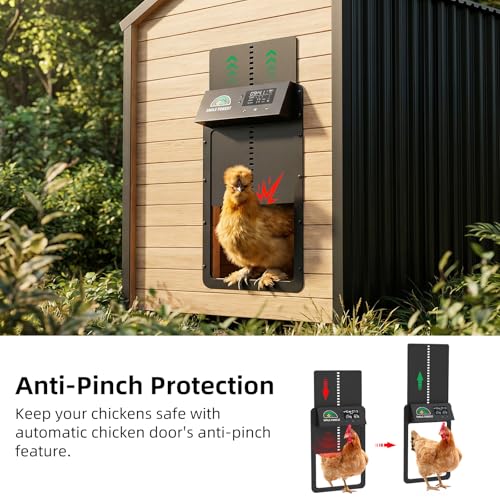 Automatic Chicken Coop Door Solar Powered, USB-C Charging Automatic Chicken Door with Timer & Light Sensor, Aluminum Alloy Chicken Door & 4 Modes