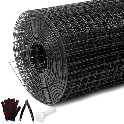 Black Hardware Cloth 1inx48inx100ft, Chicken Wire Fencing, 17 Gauge, Vinyl PVC Coated Mesh, Welded Wire mesh, Perfect for Gopher Wire, Rodent Mesh, Tree Guard, Chicken Coop - size: 1inx48inx100ft