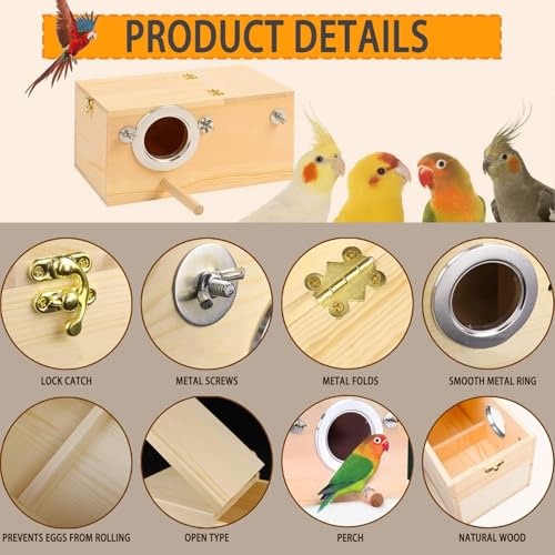 kathson Parakeet Nesting Box,Wood Bird Nest House for Cage,Parrots Breeding Mating Boxes,Budgie Nesting Box for Conure,Lovebirds,Canary,Cockatiel,Finch,Small and Medium-Sized Birds (L) - size: L-11.4 x 5.9 x 5.9in