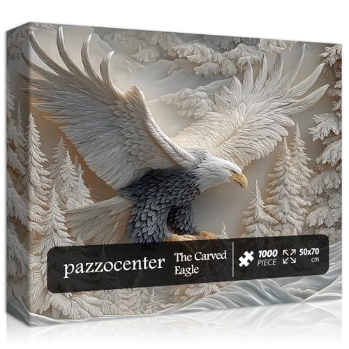 The Carved Eagle Jigsaw Puzzle 1000 Pieces, Majestic Bald Eagle Bird Puzzles for Adults,White Forest Art Nature Puzzle Animal, Unique Challenging Impossible Hard Puzzles - style: The Carved Eagle puzzle