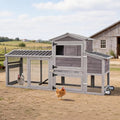 Large Chicken Coop with Run, 80.5’’ Chicken Tractor with Wheels, Wooden Hen House Poultry Cage with Plastic Waterproof Roof and Nesting Box, Leakproof Pull-Out Tray - color: Grey, size: 80.5"L x 21.2"W x 42.5"H