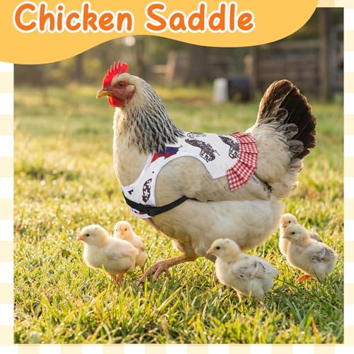 6 Pcs Chicken Saddle for Hens, Chicken Aprons Back Protector | Chickens Vest Jacket Saddles for Hens for Poultry Hen Feather Fixer Supplies (Adjustable Strap, Chicken) - style: Adjustable Velcro, Chicken Theme