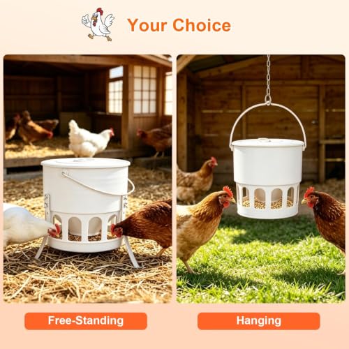 30lbs Metal Chicken Feeder with Legs, 12-Port No Waste Poultry Feeder, Powder Coated Rust-Proof, Ideal for Chickens Ducks Geese Backyard Farm (Jade White) - color: Jade White