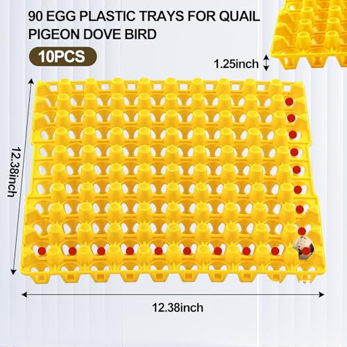 Teenyyou 10 Pcs 90 Egg Plastic Trays Quail Egg Flats Holder for Quail Pigeon Dove Bird Flat Carton (Yellow) - color: Yellow