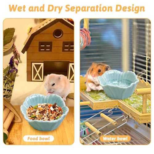 Tfwadmx 2 Pcs Hamster Food Bowl, Ceramic Pet Hamster Bowl Dwarf Hamster Food Bowl Feeder Hamster Water Rat Bowl Small Animal Food Dish for Golden Bears, Hedgehogs, Dutch Pigs, Parrots (Blue) - color: Blue