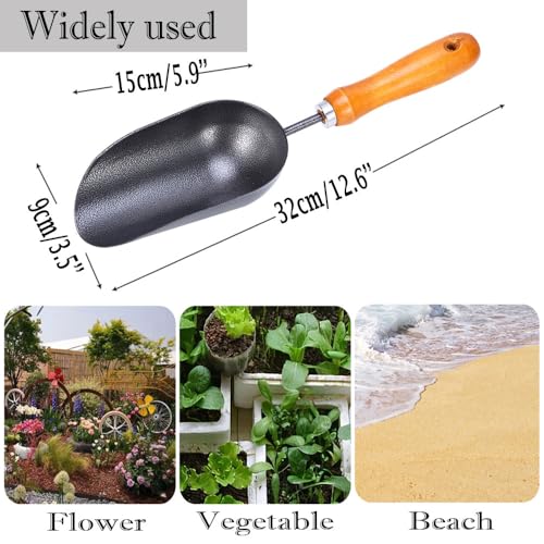 12.6’’ Garden Hand Trowel, Soil Scoop Wooden Handle, Stainless Steel Potting Shovel Spoon, for Flower Vegetables Soil Transplanting, Weeding, Moving, Digging, Planting Garden Plant