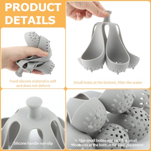 Silicone Egg Boiler Rack, 6 Egg Holder with Handle | Drain hole egg holder for lifting soft or hard boiled eggs from pots for breakfast and meal prep