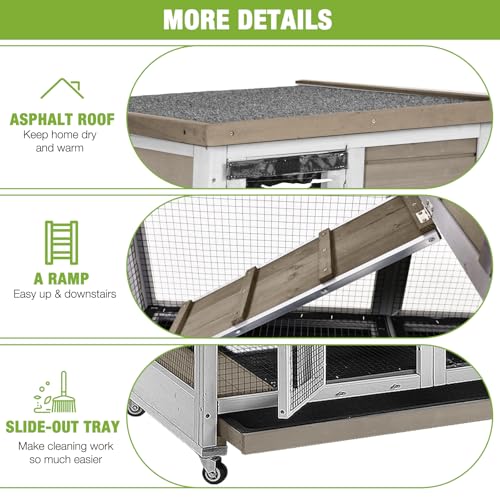GUTINNEEN Rabbit Hutch Rabbit Cage Pet Bunny House Cage with Casters Urine Baffles,4 Metal Wheels,2 Deeper Trays(Mocca Color) - color: Mocca Color