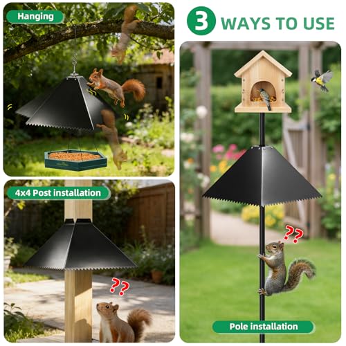 Metal Squirrel Baffle for Bird Feeder Pole, Pole Mount Bird House Guard, Squirrel Baffle for 4x4 Post (Black)