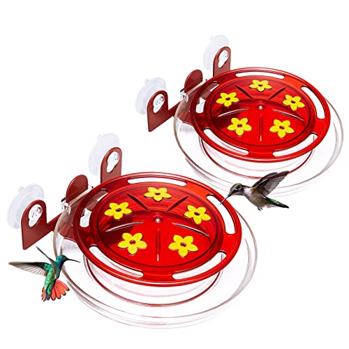 Kingsyard Window Hummingbird Feeder with 3 Extra Strong Suction Cups | Leak-Proof Design, Built-in Ant Moat & 5 Bee-Proof Ports, Circular Perch with 360° Feeding, 8 oz Nectar Capacity (2 Pack)