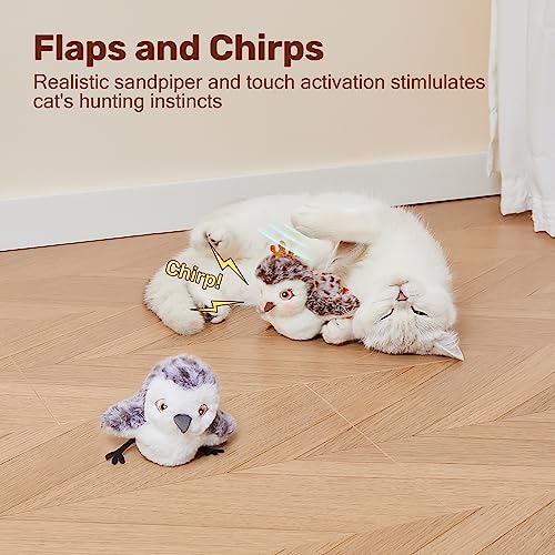 Potaroma Cat Toys 2 Pcs Flapping Sandpiper Pair-Mate | Lifelike Birds Chirp, Chargeable Touch Activated Kitten Fun Interactive Kitty Exercise with Catnip for All Breeds - style: Piper Couple