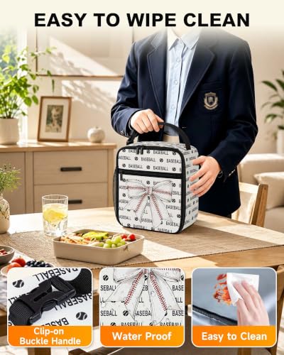 Lunch Box Girls Boys Insulated Lunch Bag for Kids Teen, Baseball Bow | Reusable Lunchbox, Cooler Tote Bag with Cup Holder, Lightweight, High Capacity, Multiple Pockets for School Work Travel - color: Baseball Bow