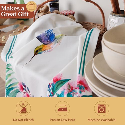 Maison d' Hermine Kitchen Towels Set of 3 Reusable 100% Cotton 27.50" x 20" | Cloth Tea Dish Towels Absorbent with Hanging Loop for Kitchen Dining Party Wedding Hotel Home Spring Summer - Tropiques - color: 025 - Tropiques