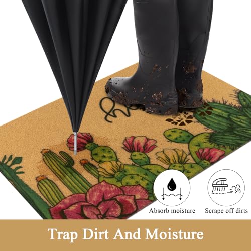 SHACOS 2x3ft Artificial Coir Door Mat, Hello Cactus | Non-Slip, Dirt Trapping, Low Pile 0.3", Welcome Doormat, Front Door Porch Entryway Patio Entrance - color: Hello Cactus, size: 2x3ft