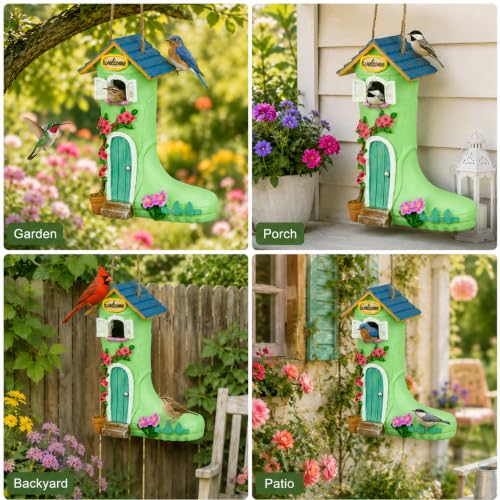 Yinns Birdhouse, Hanging Bird House for Wild Bird Outside Garden Decor,Boot | Outdoor Hanging Wild Birdhouse, Resin Rain Boot Bird House Garden Decor, Offering Nesting Spots for Bluebirds - color: B-Rain Boot