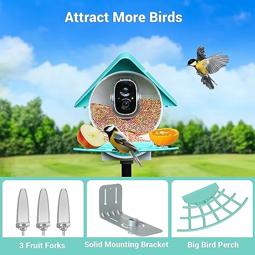 Smart Bird Feeder Camera with Solar Panel - AI Identifies Bird Species, Auto Captures Videos & App Notifications, Includes 32GB SD Card - color: Light Blue, size: Basic