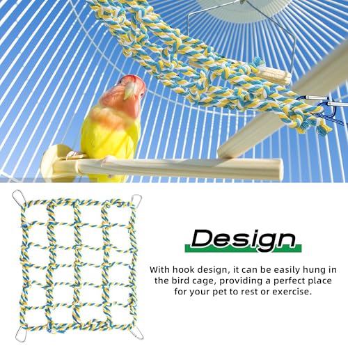 2 Pcs Rat Climbing Ropes for Cage Rat Cage Accessories Bird Rope Rat Toys for Pet 12.6 x 9.84 inch Hammock Hamster Cotton Rope Bridge Bird Ladder with 4 Silver Hooks（Yellow） - color: Yellow