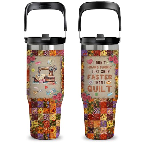 Sewing Gifts for Women Mom Grandma - 30oz Quilting Tumbler with Handle, Funny Sewing Cup for Quilters & Crafters, Coffee Travel Mug with Sewing Themed Design, Birthday Christmas Gift for Sewing Lovers - color: Sewing1