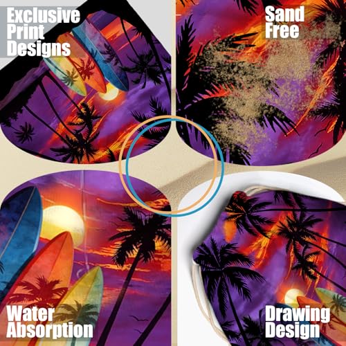Beach Towel Backpack 2 in 1 Purple Beach Towel Coconut Tree for Holiday Surfing - color: Coconut Trees Purple