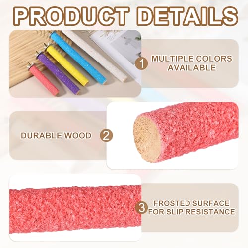 Bird Cage Perch, Colorful Parrot Grinding Claw Sticks, Platform Paw Stand Toy 6/8 Inch, (Wooden, Pink, 2Pcs), Intended for Small Medium Birds/Parrots/Finches/Lovebird - color: Pink, size: 6/8 Inch