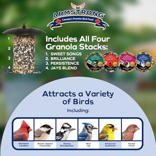 Armstrong Royal Jubilee Granola Stack Feeder + 4 Granola Stacks Assorted Bundle - Durable 12-Inch Hanging Feeder with Premium High-Energy Treats for Wild Birds - style: Granola Stack Bundle