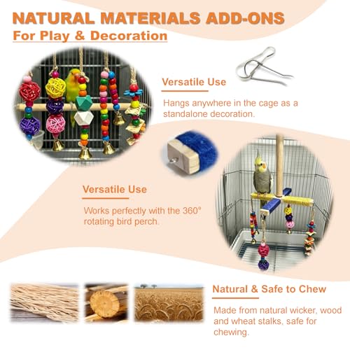 360° Rotating Bird Perch Stand - 4 Perches + 5 Colorful Chew Strand, Natural Bird Cage Accessories, for Small & Medium Birds Parakeets Cockatiels Lovebirds Budgies - color: Colorful