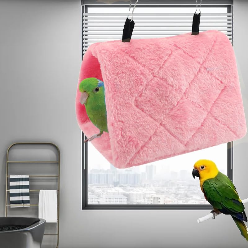Bird Nest Snuggle Hut Soft Plush Hammock Hanging Cage Tent for Birds Parrot Winter Warm Bed Pet Toy for Hamster Parrot Macaw Budgies Eclectus Parakeet Cockatiels Cockatoo Lovebird (Pink) - color: Pink